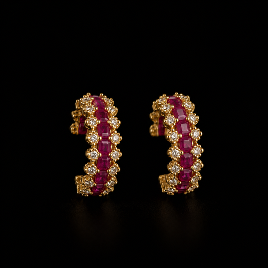 Elegant Ruby Gold Crystal Hoop Earrings