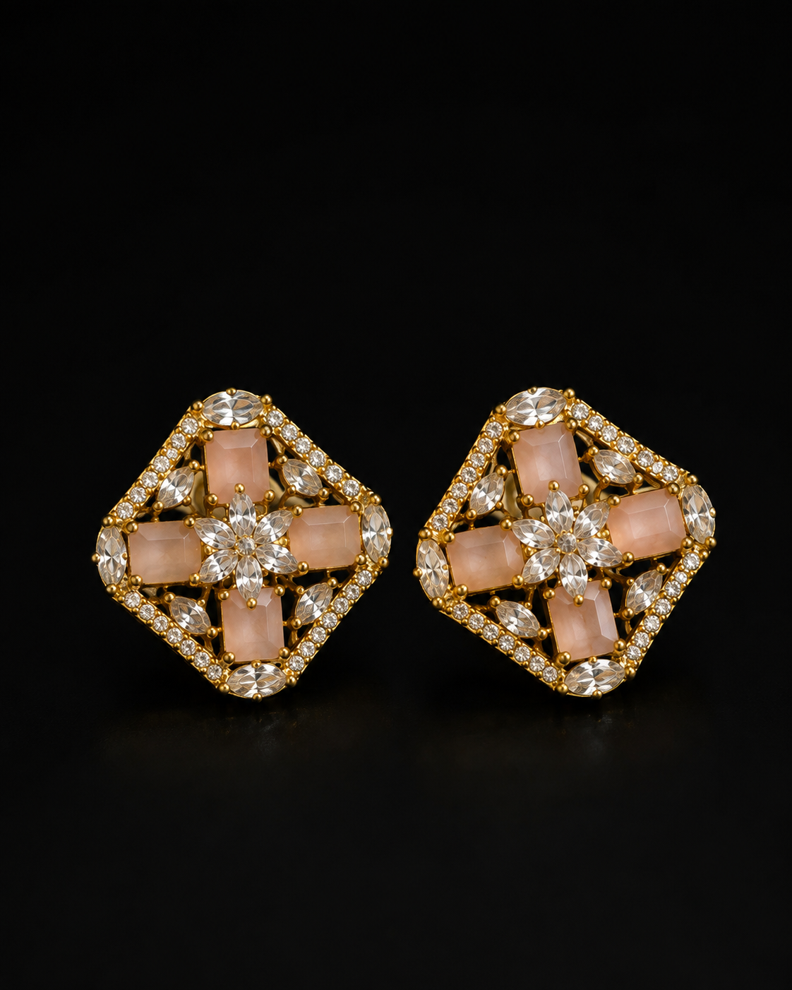 Elegant Gold & Pink Crystal Statement Earrings