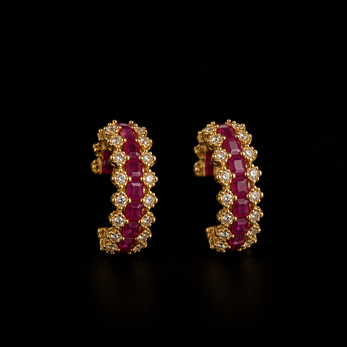 Elegant Ruby Gold Crystal Hoop Earrings