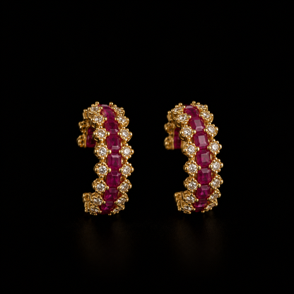 Elegant Ruby Gold Crystal Hoop Earrings