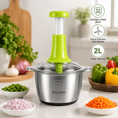 MegaMax 2L Stainless Steel Manual Hand Push Chopper