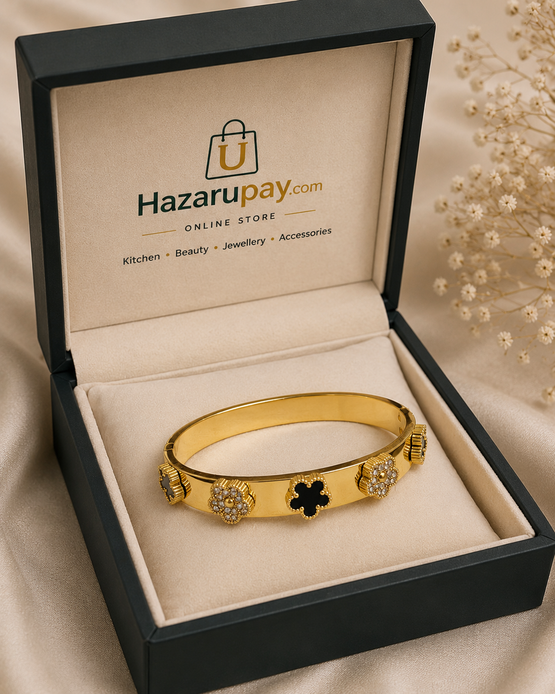 Black Clover Gold Floral Bangle
