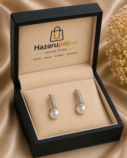 Silver Pearl Pavé Drop Earrings