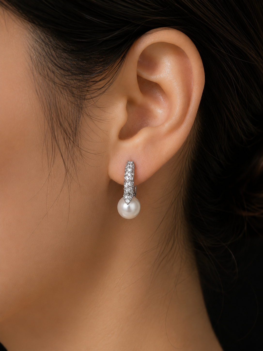 Silver Pearl Pavé Drop Earrings