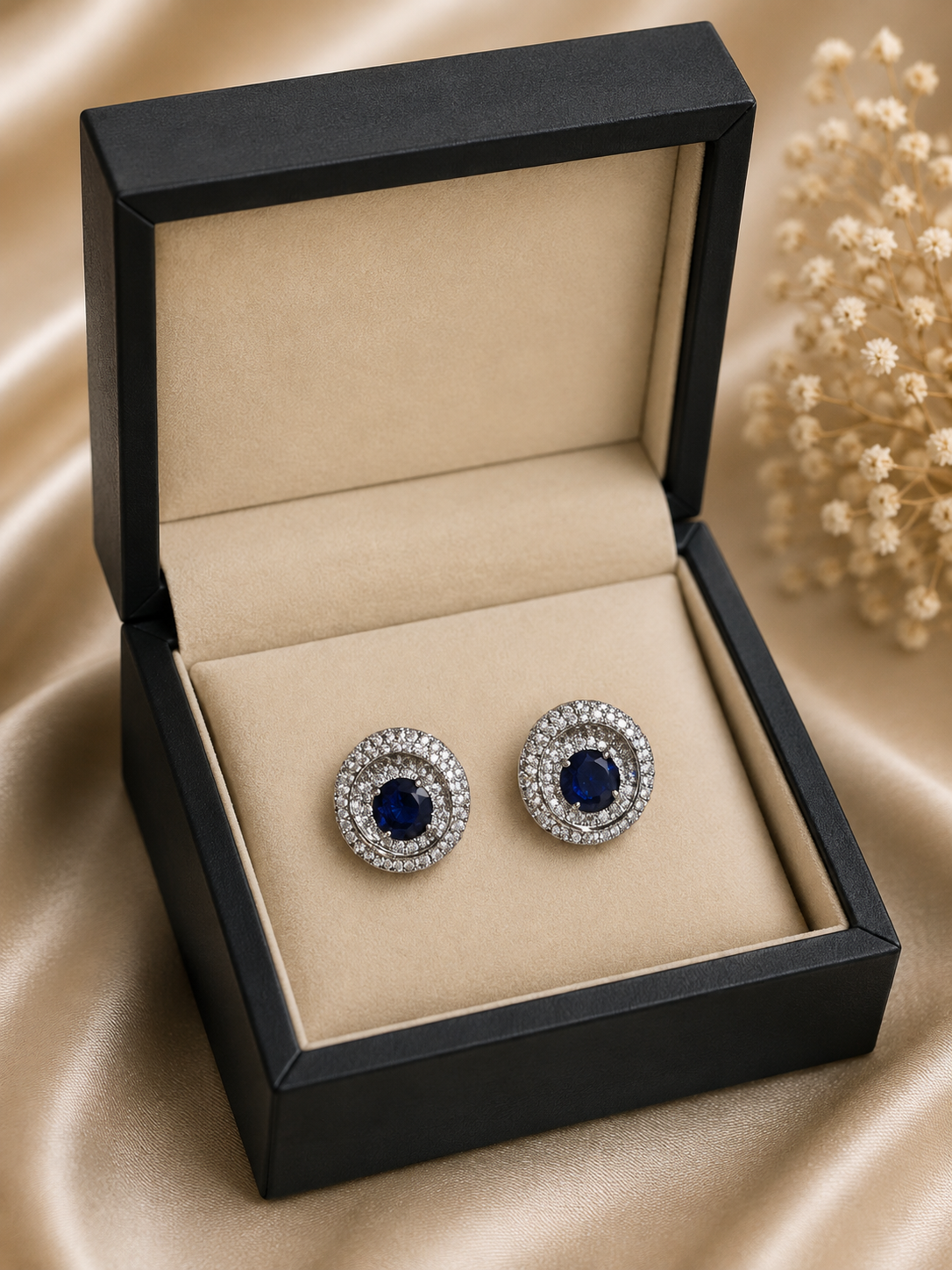 Sapphire Halo Stud Earrings