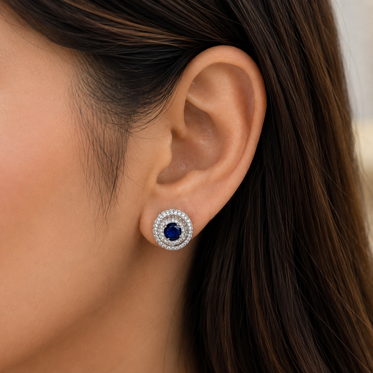 Sapphire Halo Stud Earrings